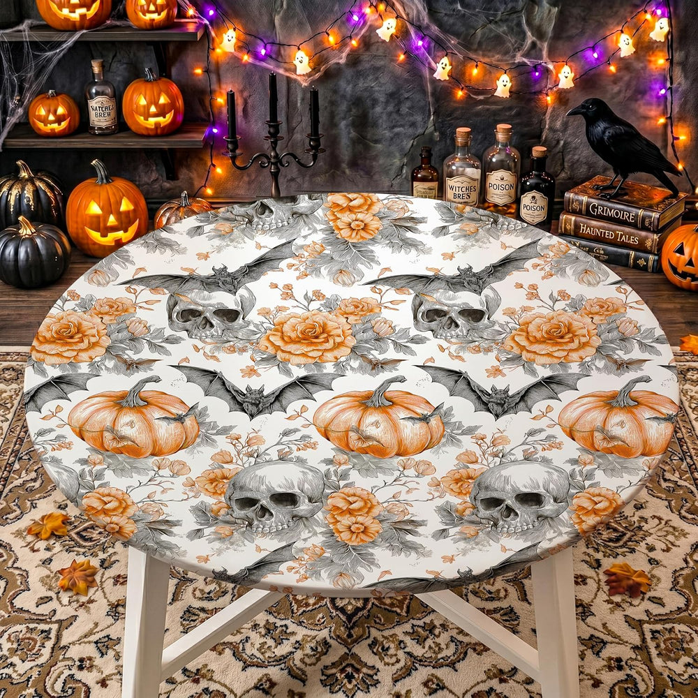 Halloween Tablecloth Round Fitted Table Cloth for 54"-58" Tables