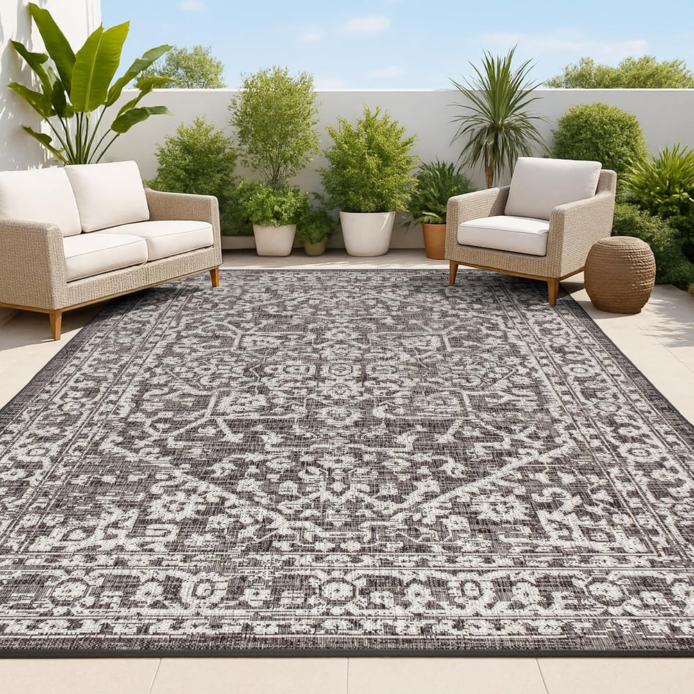 JONATHAN Y Boho Medallion Indoor Outdoor Area Rug 8X10 Black/Gray, Malta Text...