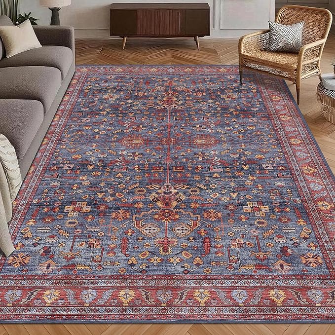 Washable Area Rug 9' x 12' Vintage Traditional Persian Mat by Unknown