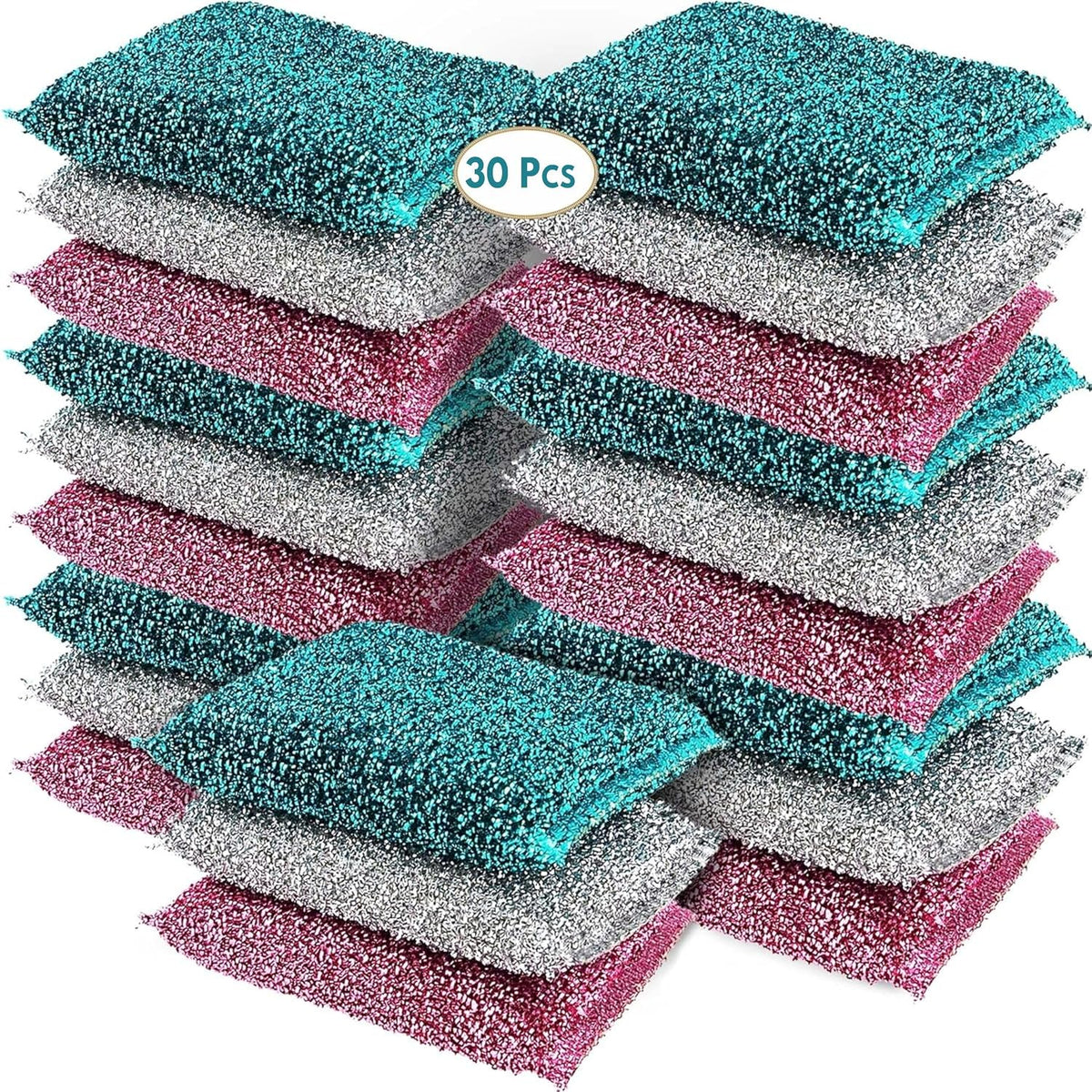 Dish Sponges for Kitchen Non-Scratch Scrub Sponges for Dishes, Stainless Steel (30 Pcs)
