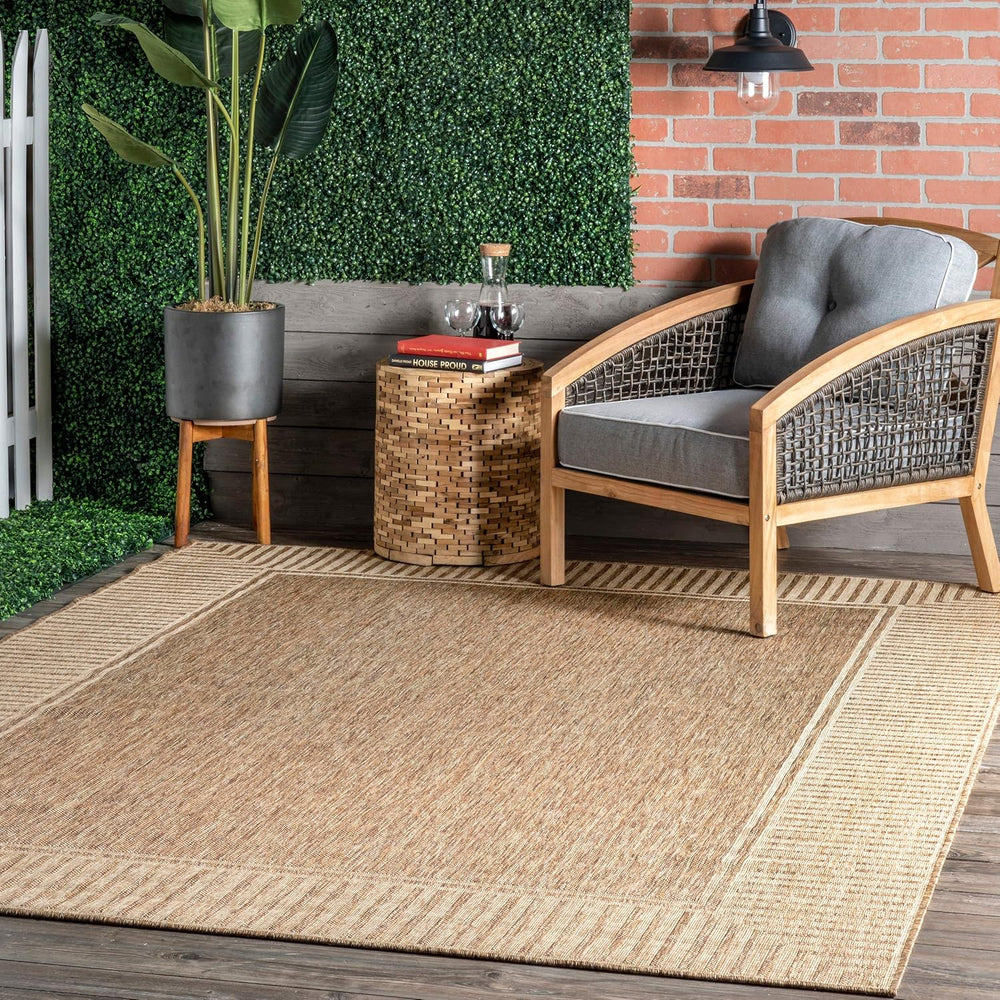 nuLOOM Asha Light Brown Bordered Indoor/Outdoor Area Rug, 6' 7" x 9&...
