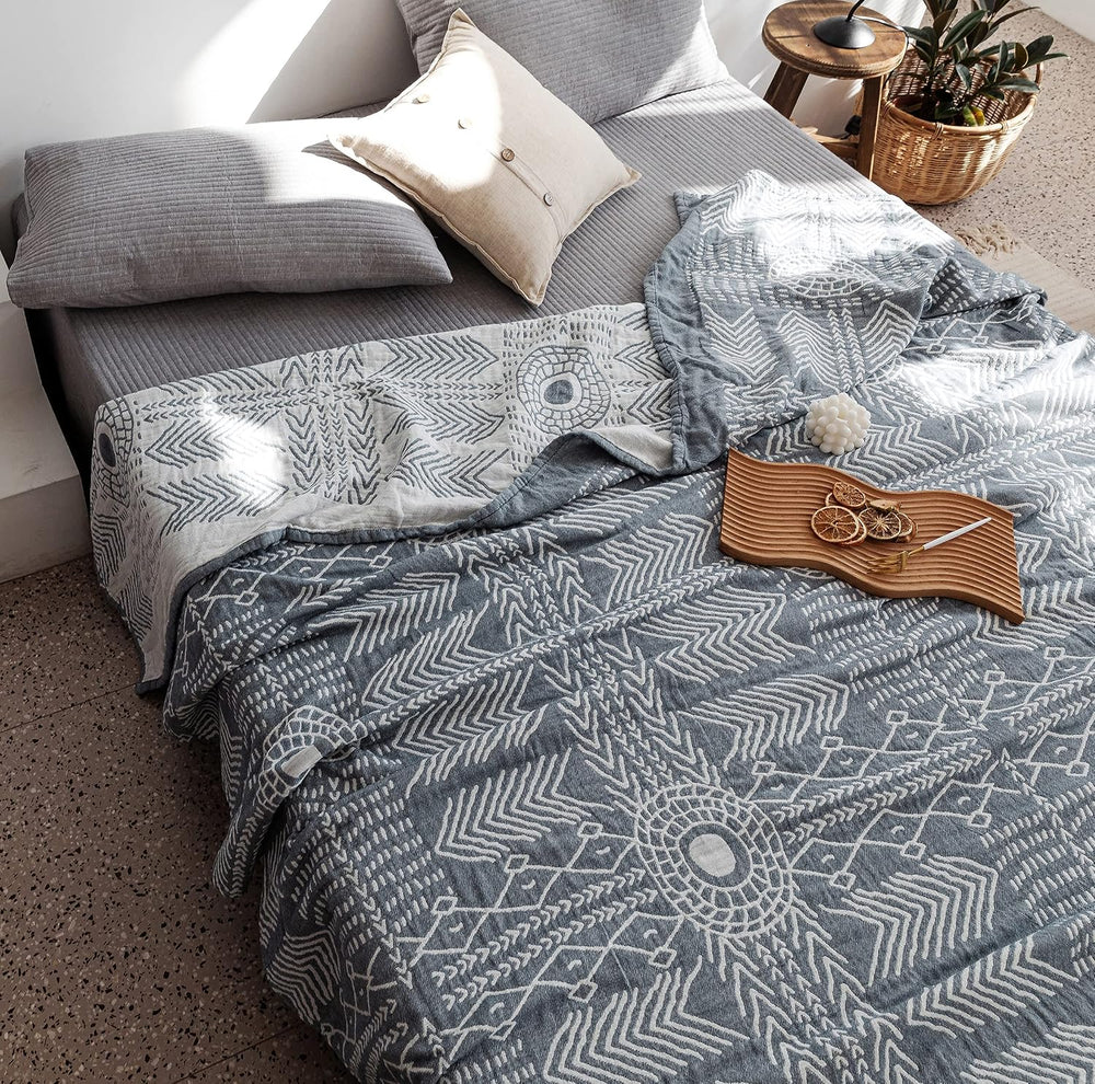 MEJU Indian Boho Muslin Lightweight Summer Blanket for Bed Sofa Couch, 100% C...