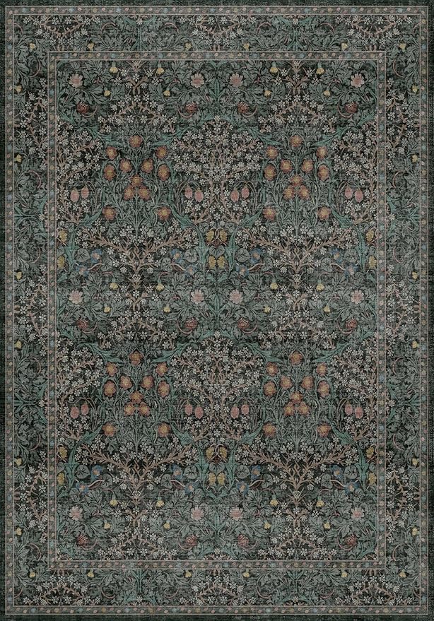 Vintage Dark Green Living Room Rug, 7x10 Washable Area Rugs - Image 2