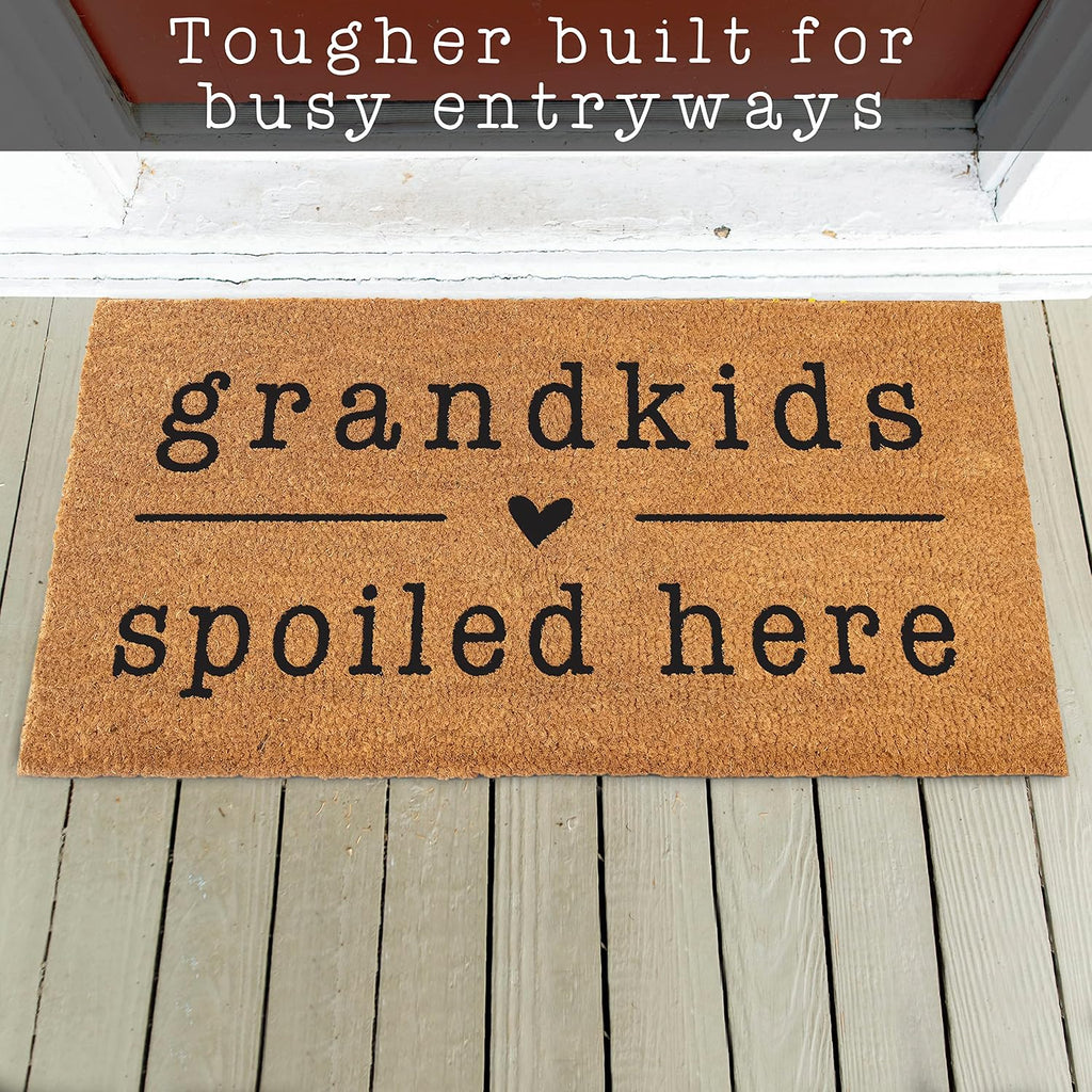 Grandkids Spoiled Here Door Mat 30x17 Inch, Coir Welcome Mat Front Doormat | Natural Coco Fibers, Dirt Scraper, Pvc Backing, Covered Porch Farmhouse Decor, Warm Welcome Everyday Use, Grandparents Gift