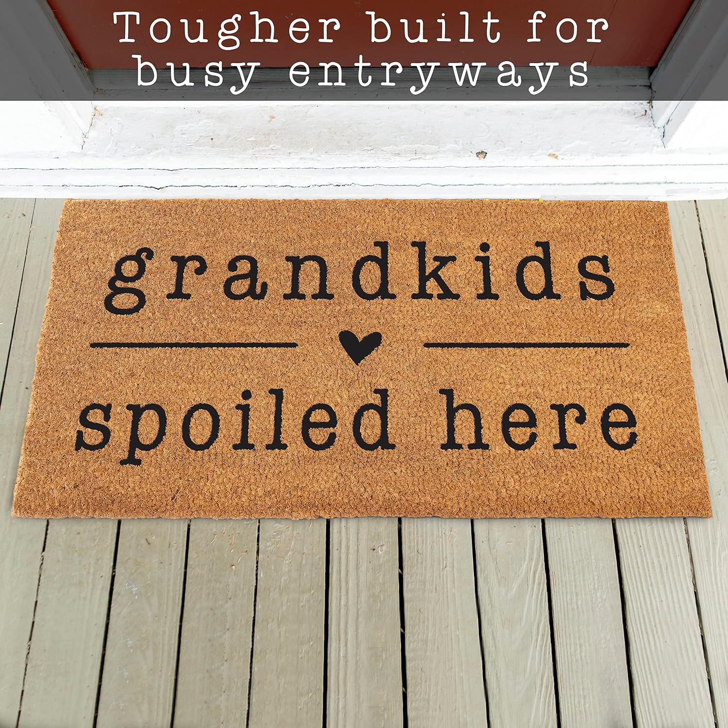 Grandkids Spoiled Here Door Mat 30x17 Inch, Coir Welcome Mat Front Doormat | Natural Coco Fibers, Dirt Scraper, Pvc Backing, Covered Porch Farmhouse Decor, Warm Welcome Everyday Use, Grandparents Gift