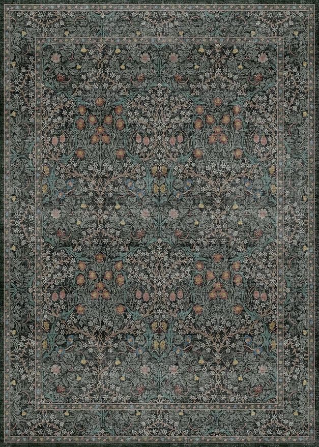 Dark Green Floral Living Room Rug 5x7 Area Rug - Image 2