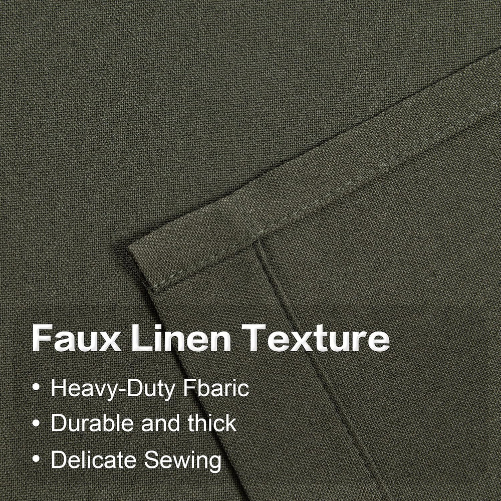 Dark Olive Green Linen 100% Blackout Curtains 84 Inches Long for Bedroom - 2 ...