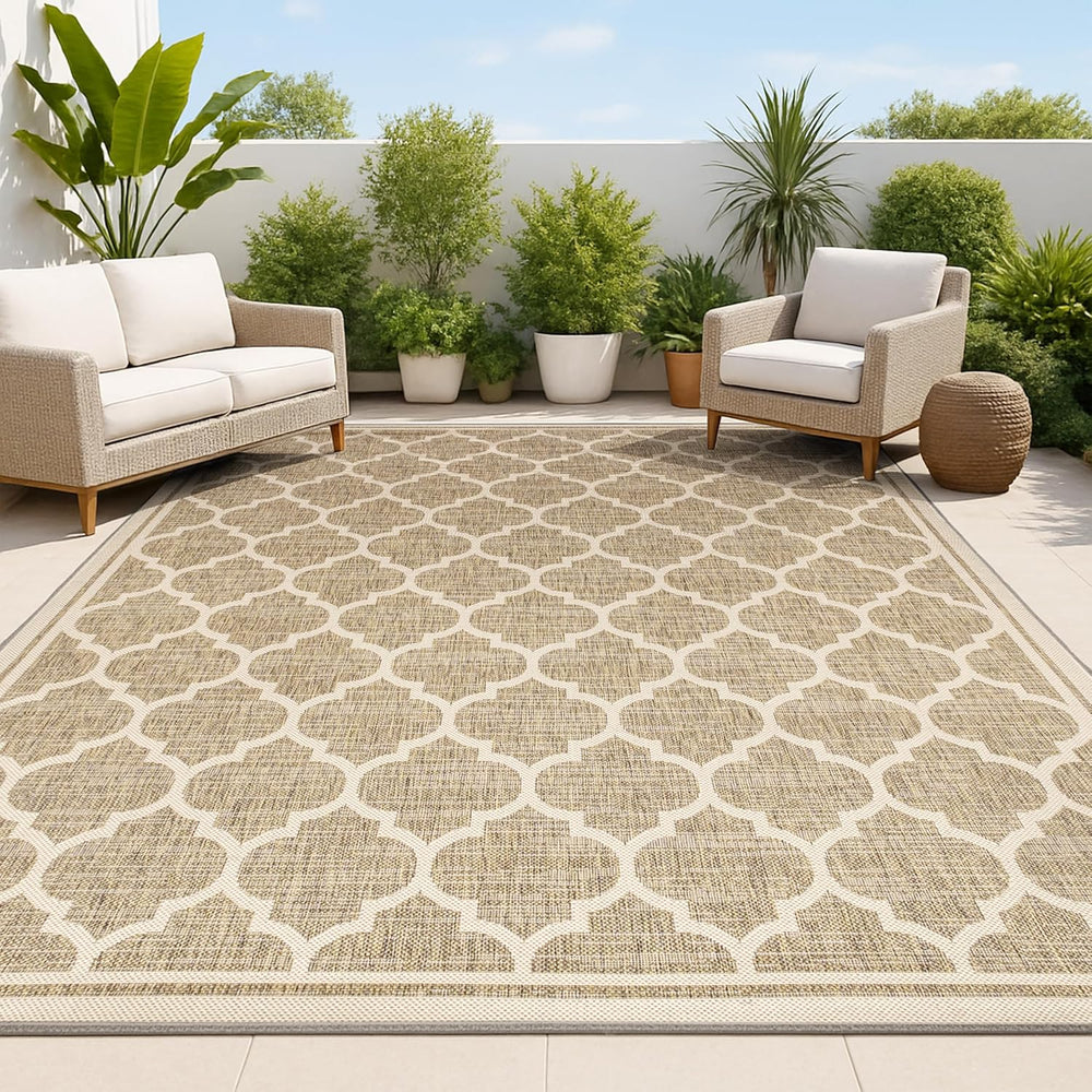 JONATHAN Y Moroccan Trellis Indoor Outdoor Area Rug 5X8 Brown/Beige, Trebol T...