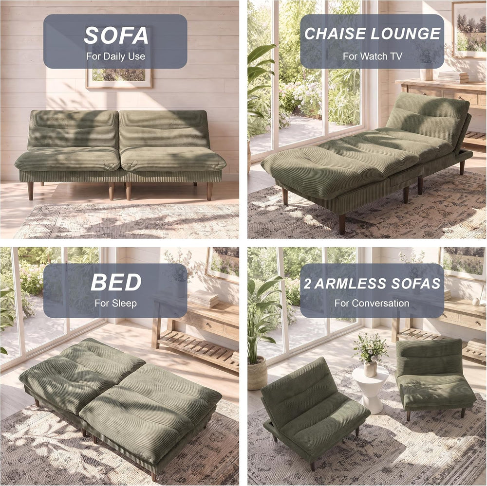 66 Inch Corduroy Futon Sofa Bed, Modular Sectional Sofa For Living Room