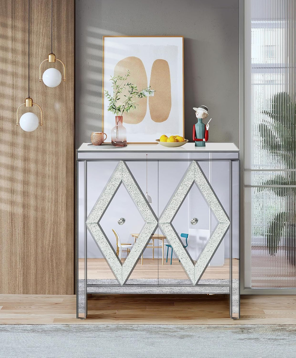 LUMISOL Mirrored Cabinet Sideboard Buffet Table with Crystal Design Handle, A...