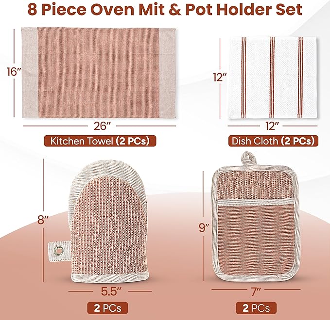 Casa Platino Potholders for Kitchens, 8-Piece – 500°F Heat Resistant Oven Mitts - Image 2