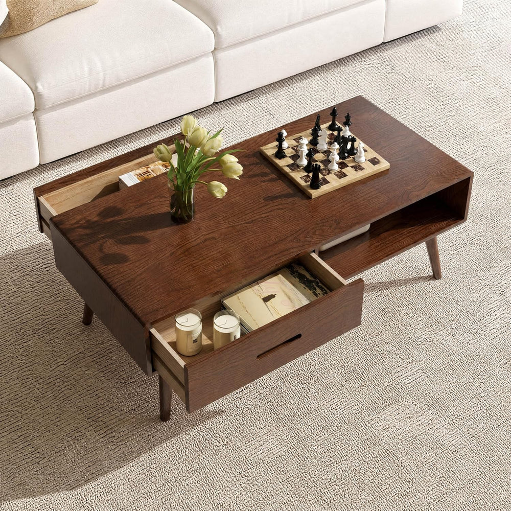 100% Oak Wood Coffee Table, Mid Century Modern Living Room Table