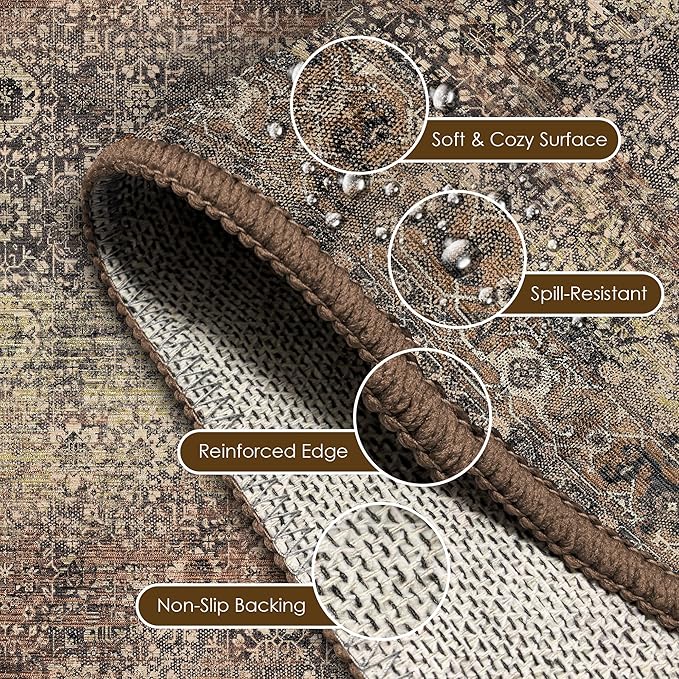 Washable Area Rug 8' x 10' Vintage Traditional Persian Mat - Image 6