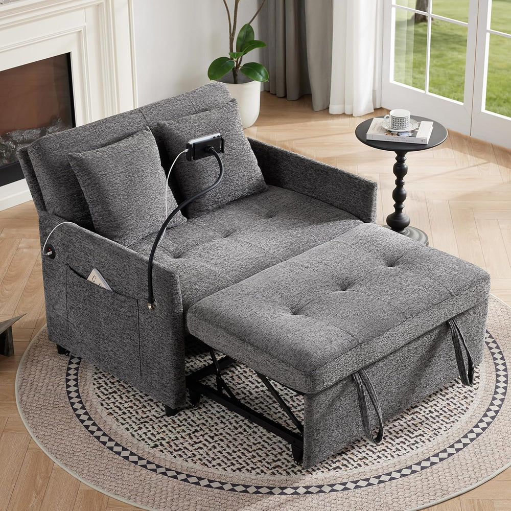 Loveseat Sleeper Sofa Convertible Sofa Bed, Pull out couch, Dark Grey