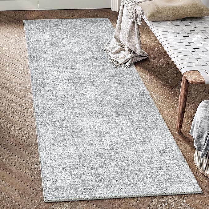 2x6 Runner Rug Washable Vintage Indoor Hallway Carpet Non Slip Grey Bedroom Low - Image 4
