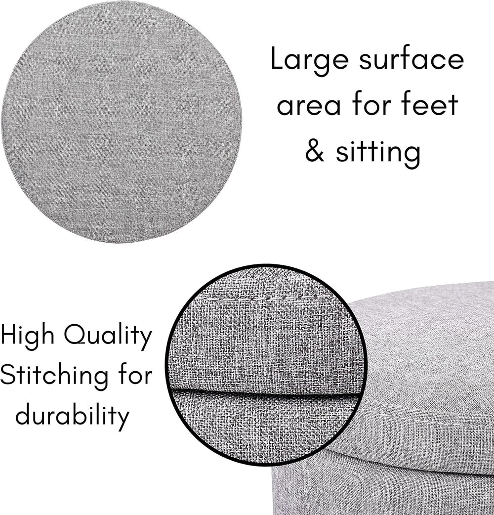 BIRDROCK HOME Grey Linen Storage Stool Ottoman w/Black Metal Leg Base, Soft C...