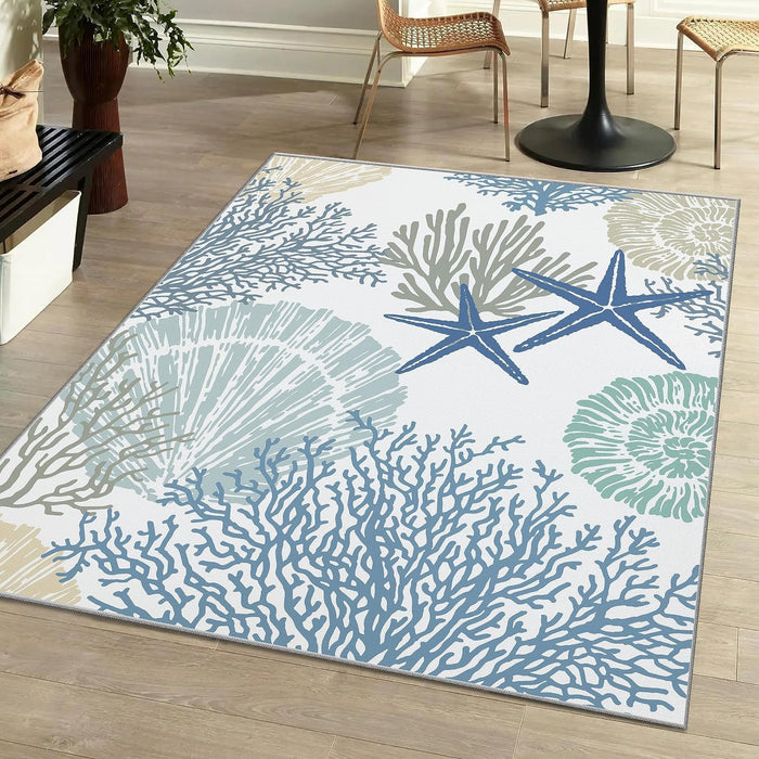 Tritard 6x9 Coastal Rug for Living Room, Machine Washable Bedroom Rug, Blue