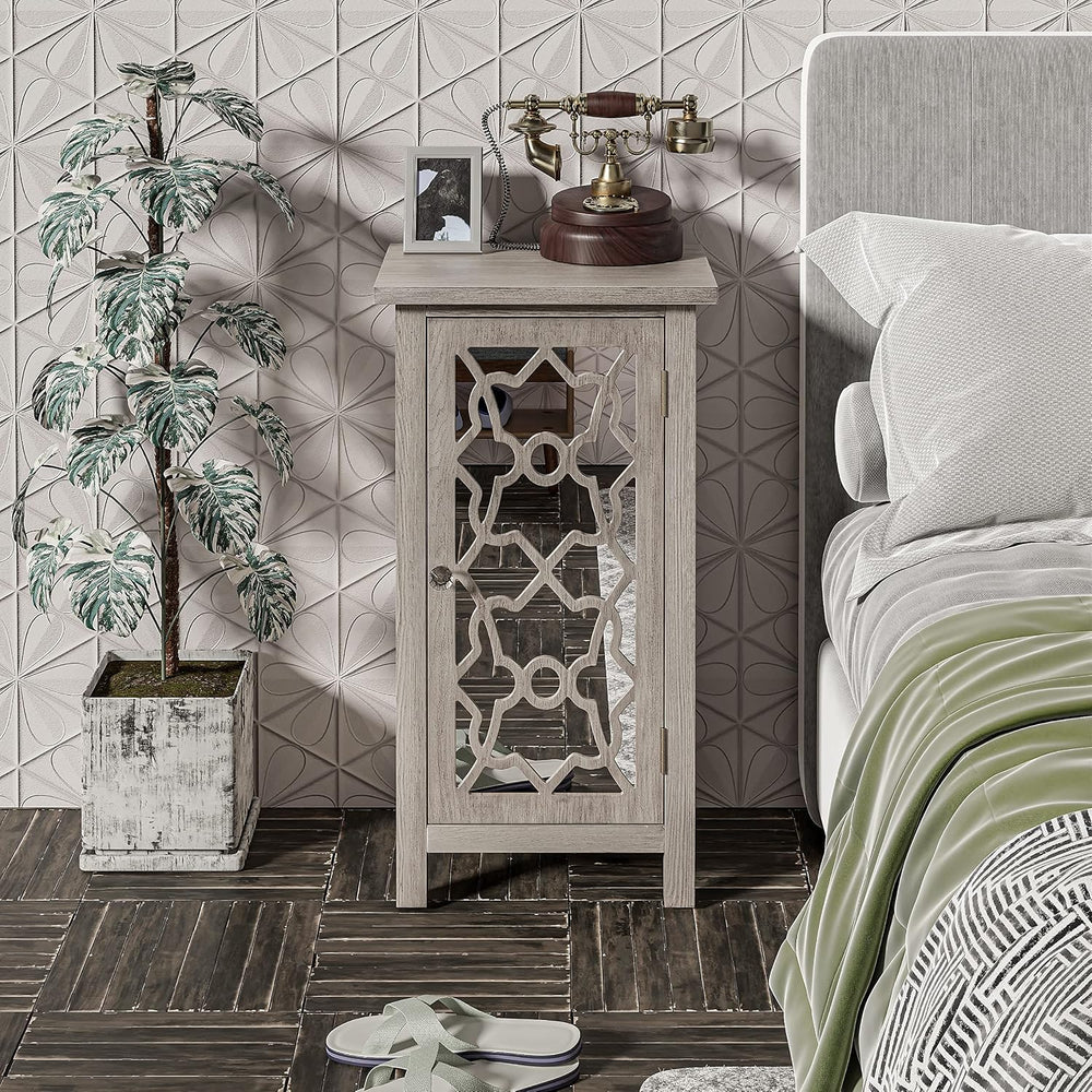 COZAYH Modern Farmhouse Nightstand with Mirror Front and 2 Shelves, Retro Tal...