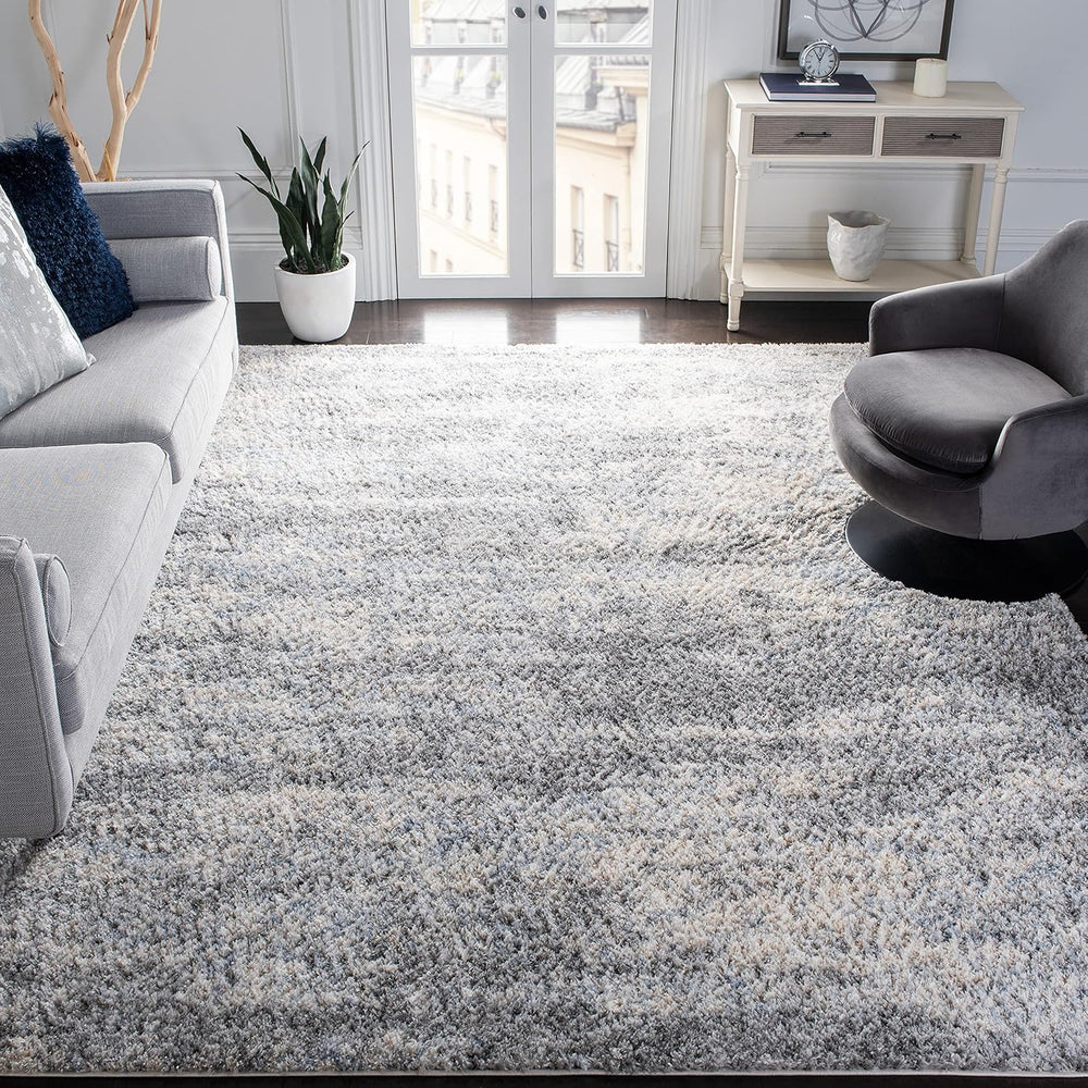SAFAVIEH Berber Shag Rug 8x10, Large Grey Blue & Cream BER219G