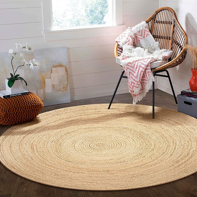 Hausattire Hand Woven Jute Braided Rug, 5’ Round – Natural, Reversible Boho - Image 7