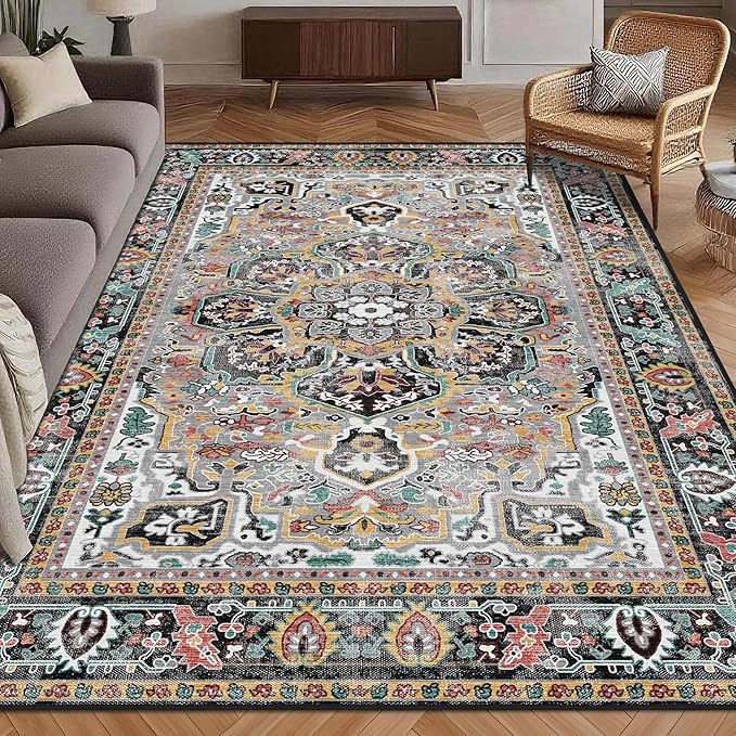 Washable Area Rug 3' x 5 ' Vintage Traditional Persian Mat by Unknown