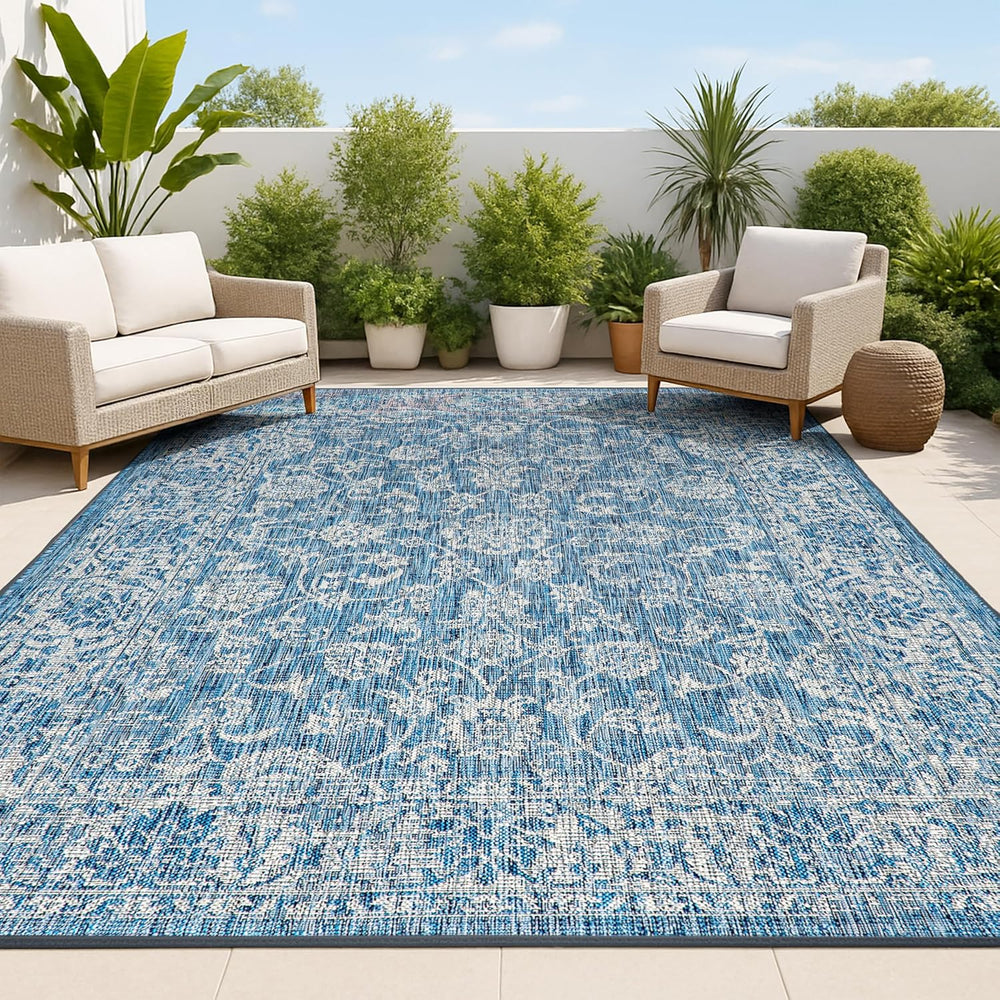 JONATHAN Y Weave Floral Indoor Outdoor Area Rug 3X5 Navy/Gray, Tela Bohemian ...