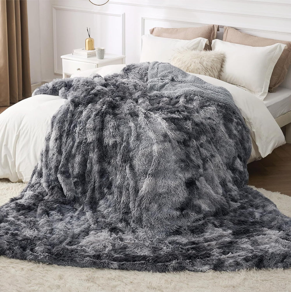 Bedsure Faux Fur Fluffy Sherpa Fleece Queen Bed Blanket Grey 90"x90"