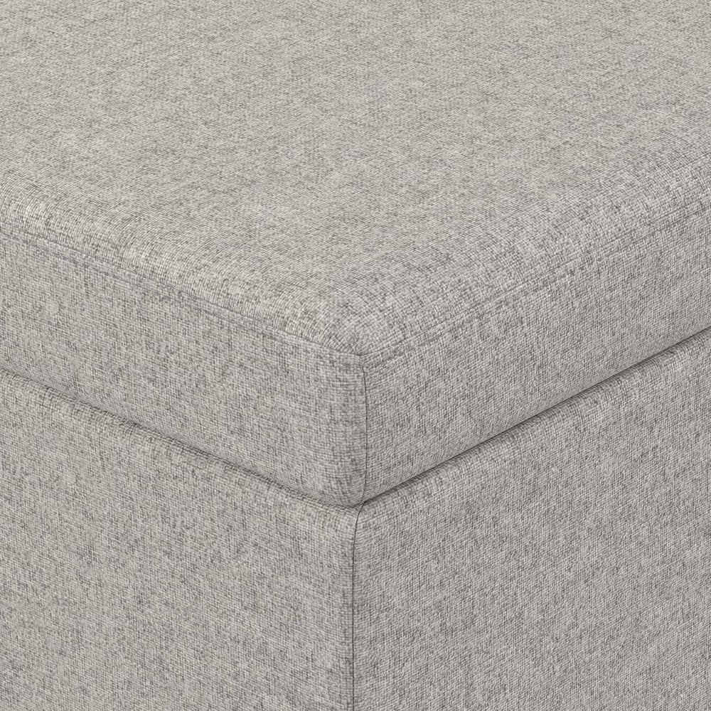 SIMPLIHOME Avalon 54" Wide Linen Look Fabric Storage Ottoman in Cloud Gr...