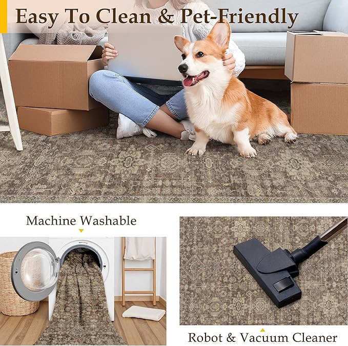 6x9 Washable Area Rug for Living Room Bedroom Vintage Rust Red Carpet Soft Low - Image 4