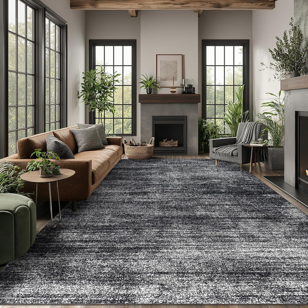 Black Area Rug 8x10 Abstract Soft Washable Rugs Hardwood Floor Protector