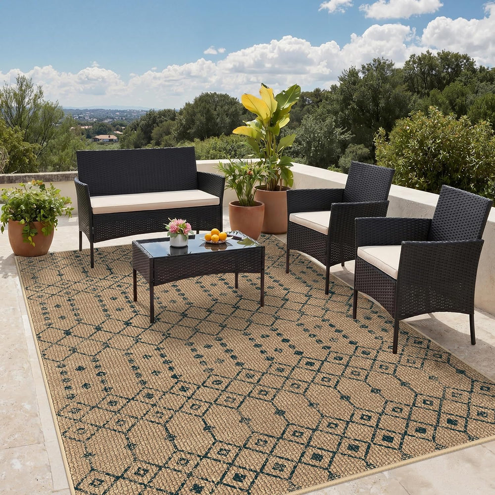 GENIMO Indoor Outdoor Area Rug 6X9, Non-Shedding, Machine Washable Mat for Pa...