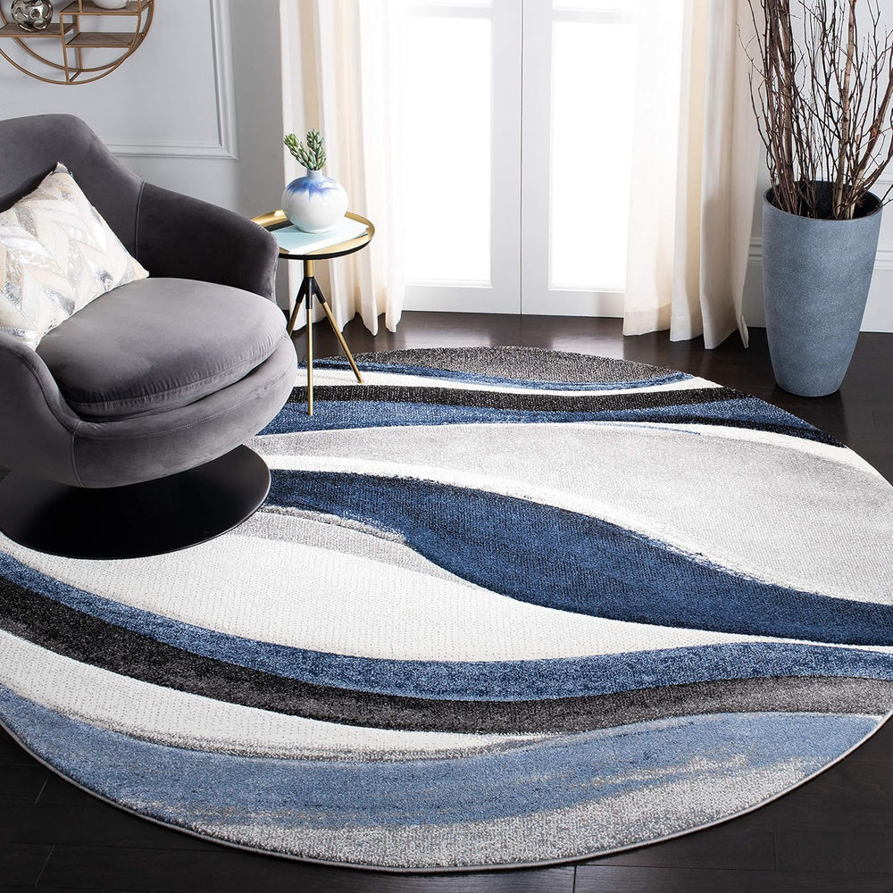 SAFAVIEH Hollywood Round Rug 6'7", Modern Grey & Blue HLW766F