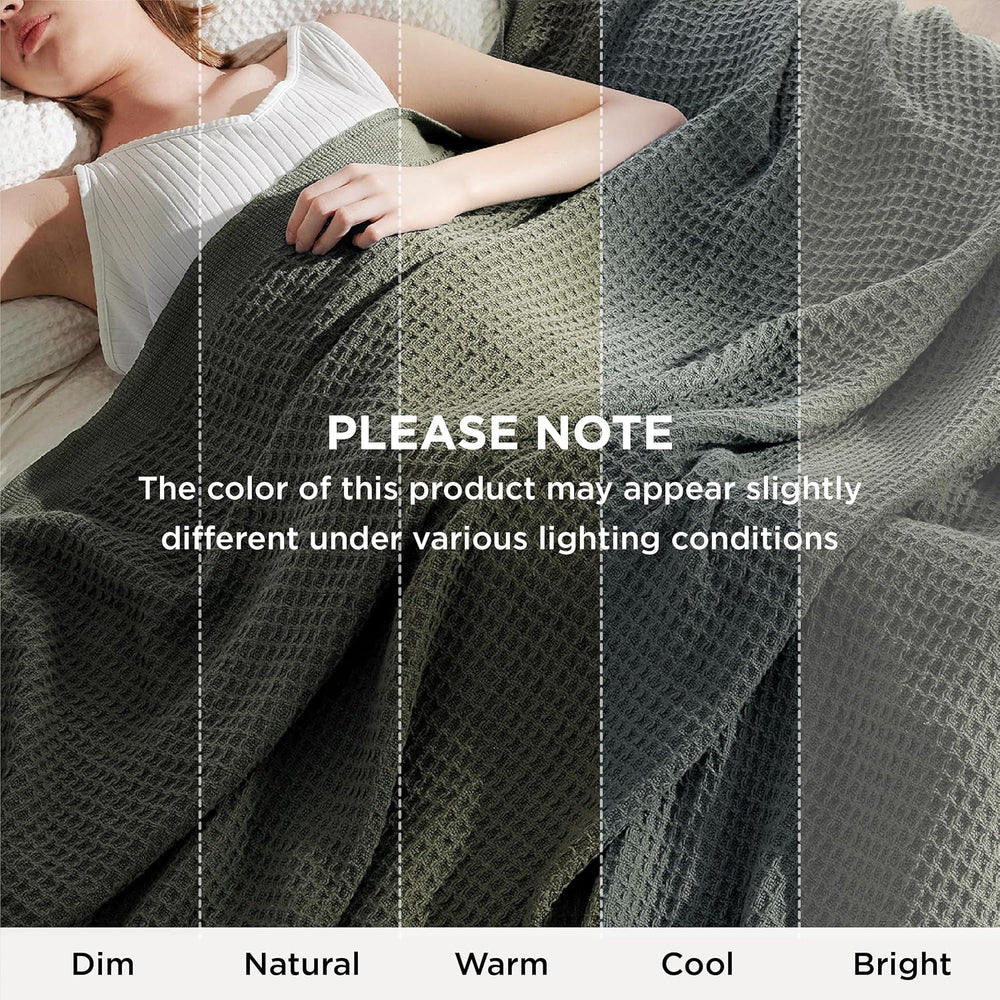 Bedsure 100% Cotton Blanket, Waffle Weave, Queen Size, Olive Green, 90"x...
