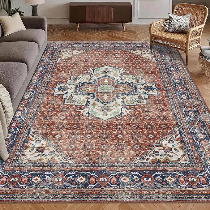 Washable Area Rug 9' x 12' Vintage Traditional Persian Mat by Unknown