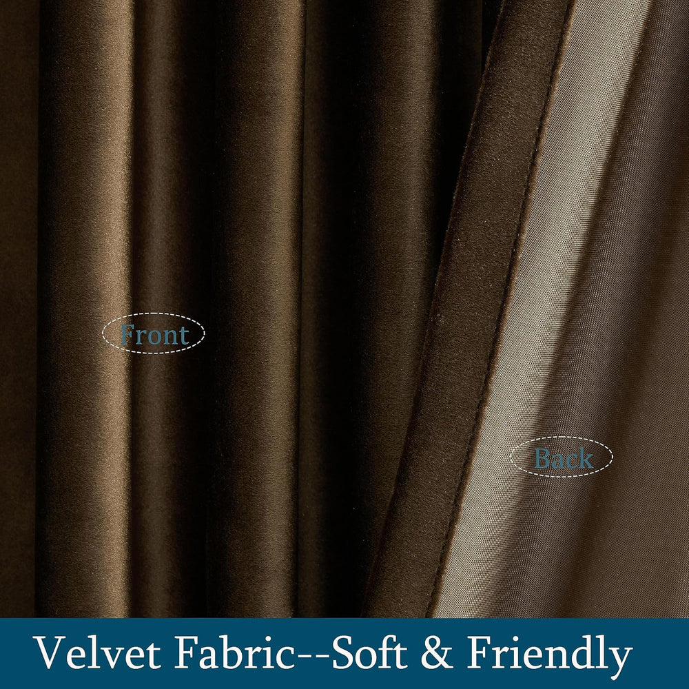 PRIMROSE Brown Velvet Curtains 96 inch Long for Living Room,Set of 2 Panels B...