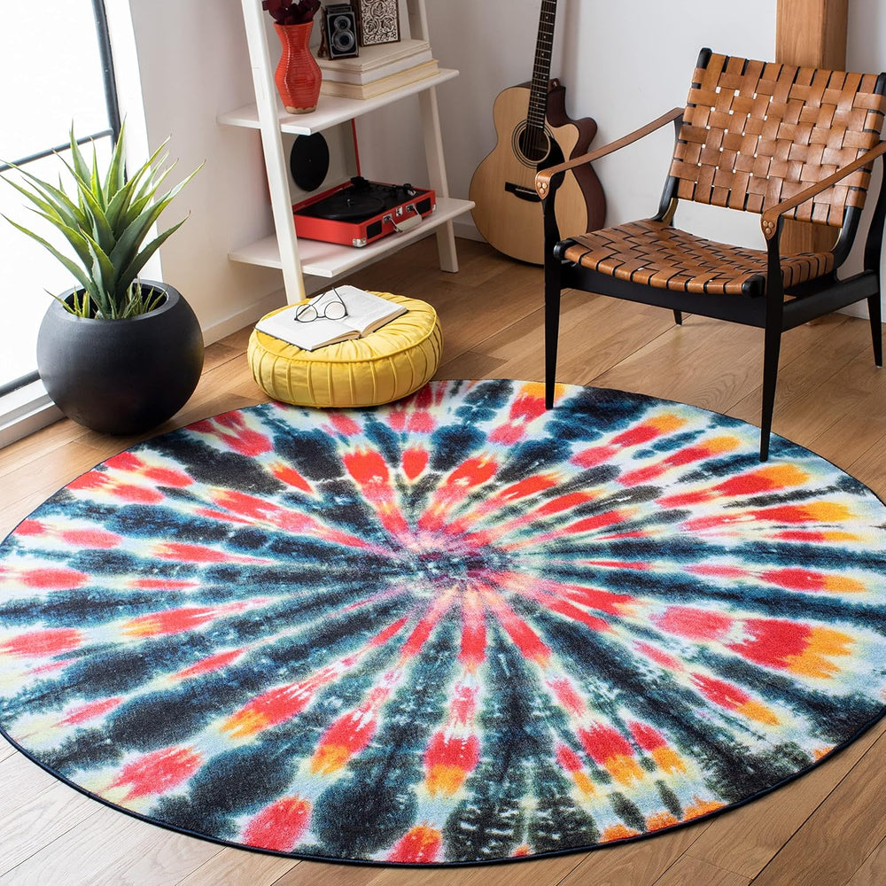 SAFAVIEH Washable Rug Paint Brush Collection - 6'7" Round, Black &am...