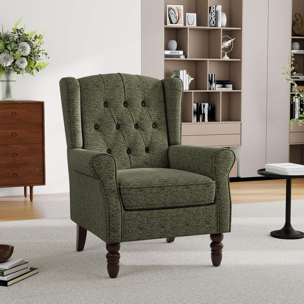 Mid-Century Modern Wingback Chair - Plush Upholstered Accent Armchair with So...