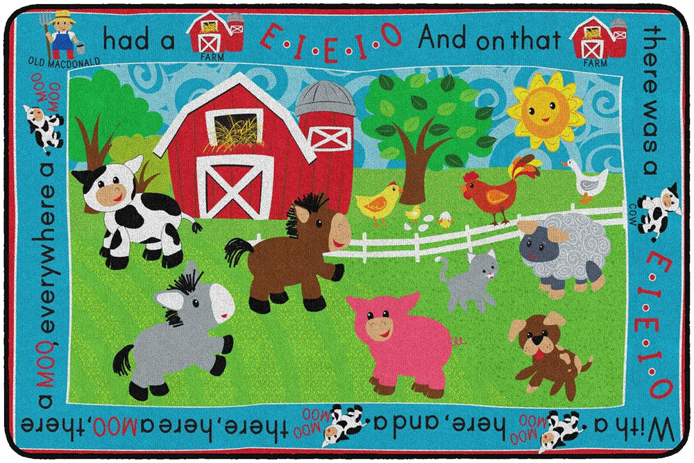 Flagship Carpets E-I-E-I-O Multicolor Rug for Childrens Classroom, Kids Room ...