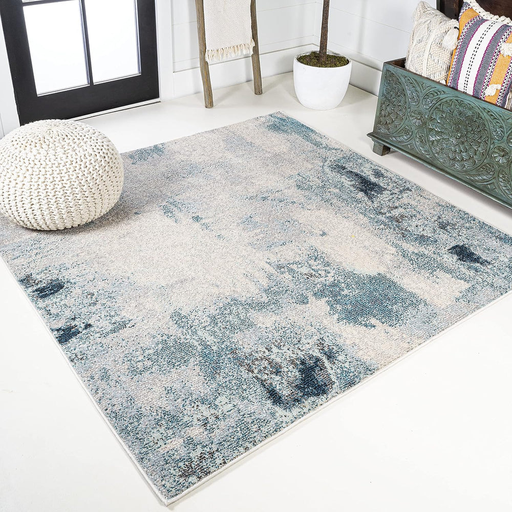 JONATHAN Y Modern Abstract Vintage Cream/Blue 8x8 Square Indoor Area Rug, Con...