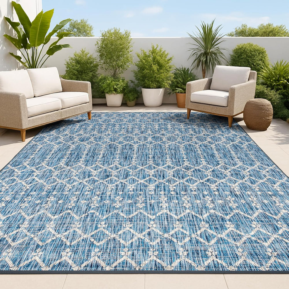 JONATHAN Y Moroccan Geometric Indoor Outdoor Area Rug 6X9 Navy/Light Gray, Ou...