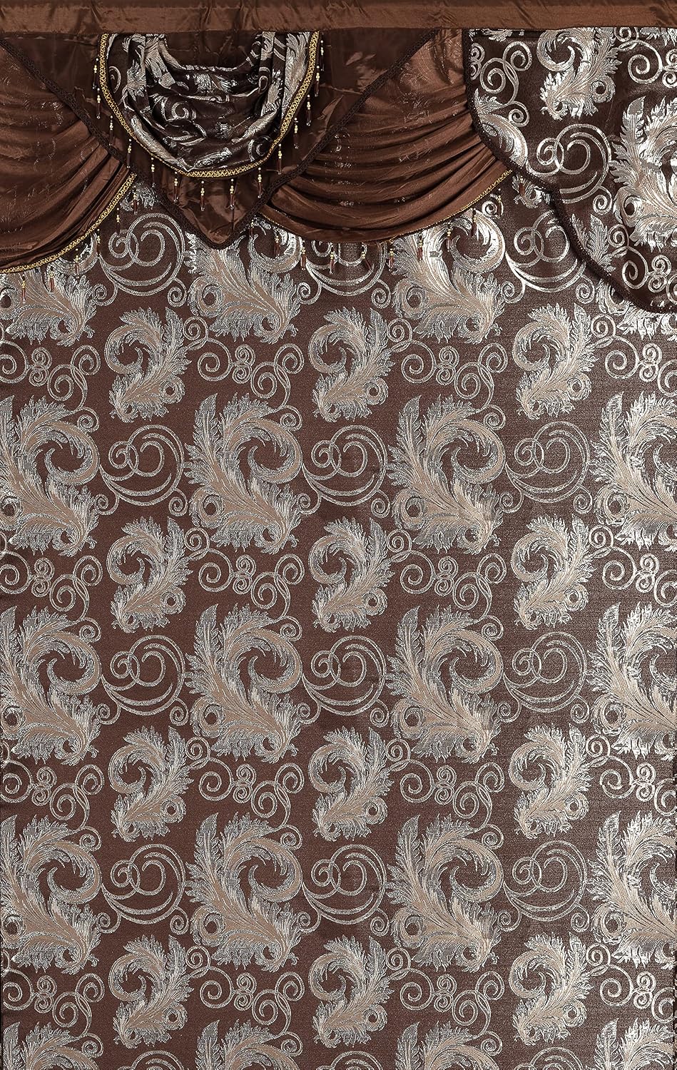 GLORY RUGS Jacquard Luxury Window 2 Panel Set Brown Curtain with Attached Val...