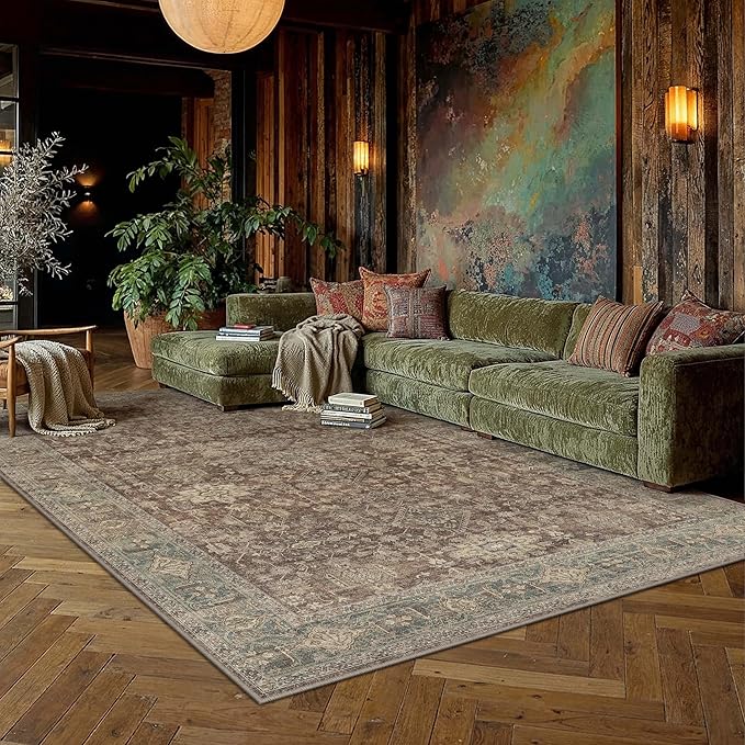 6x9 Washable Area Rug for Living Room Bedroom Vintage Rust Red Carpet Soft Low by WondRg