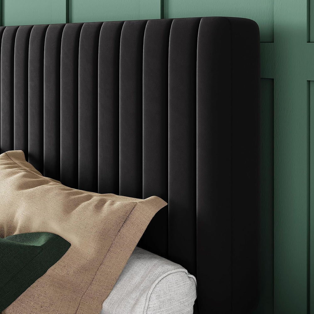 Allewie Full Bed Frame, Velvet Upholstered Platform Bed with Vertical Channel...