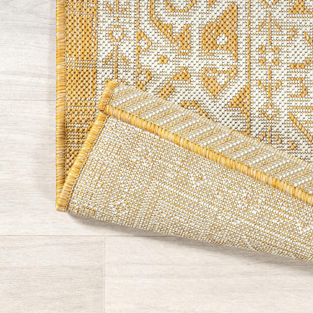 JONATHAN Y Medallion Weave Indoor Outdoor Runner Rug 2X8 Yellow/Cream, Sinjur...