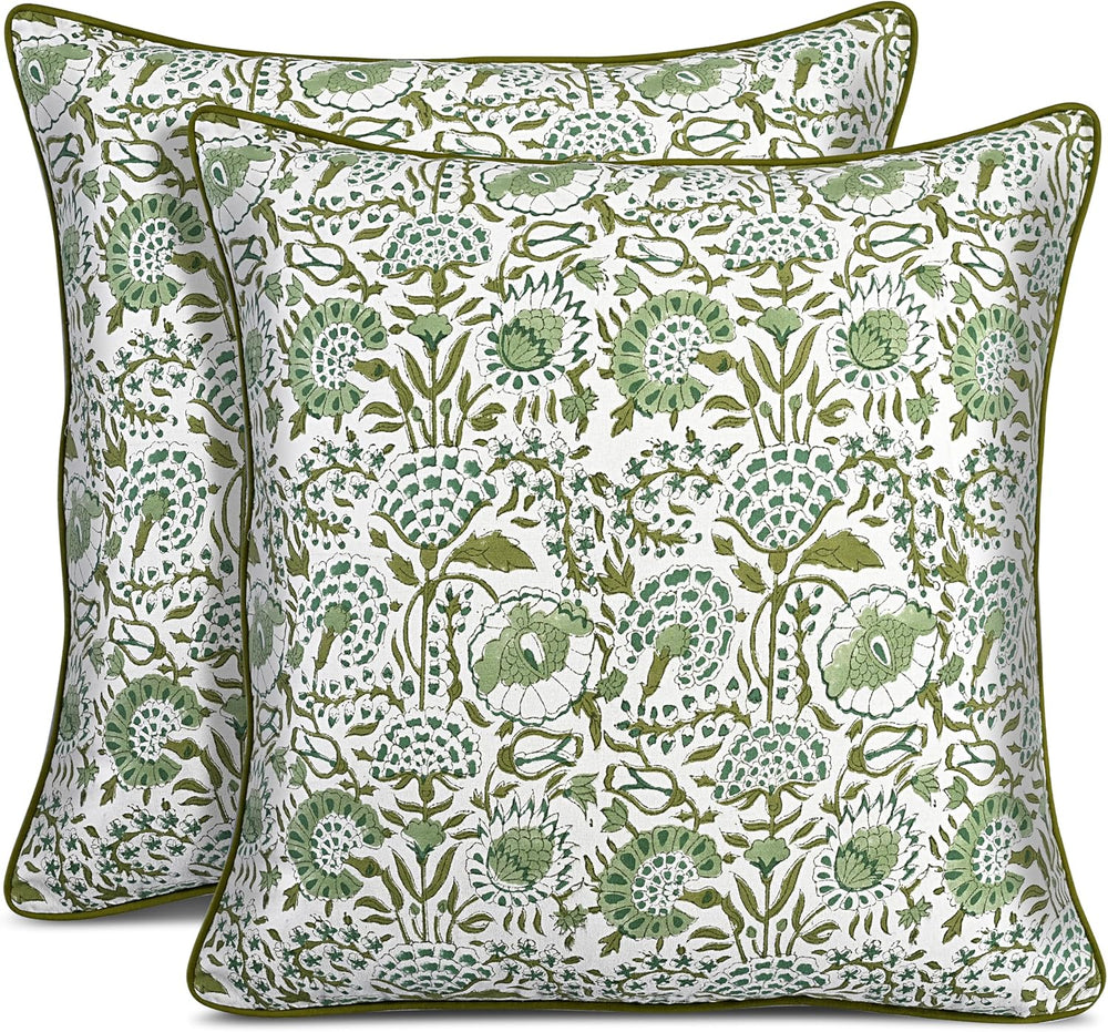 CPC Agate Green Block Print Throw Pillow Covers 20x20 Inch, Pack of 2
