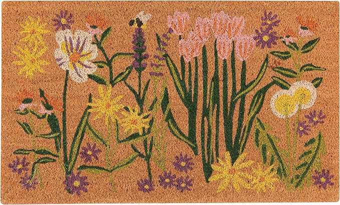 Now Designs Bees & Blooms Natural Coconut Fiber Printed Doormat Vinyl Backed by NowDesigns