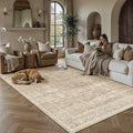 6x9 Washable Area Rug for Living Room Bedroom Vintage Beige Carpet Soft Low by WondRg