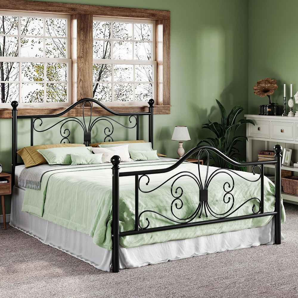 Allewie Metal Full Platform Bed Frame, Butterfly Pattern Design, Black
