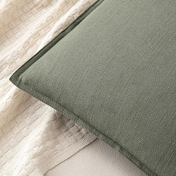 MIULEE Decorative Linen Pillow Covers 20x20 Inch Olive Green ​Boho Farmhouse - Image 2