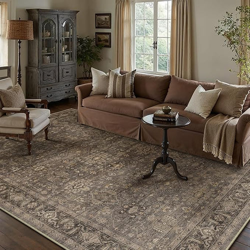 5x7 Washable Area Rug for Living Room Bedroom Vintage Brown Soft Low Pile by WondRg
